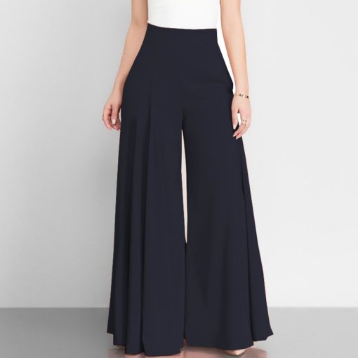 Women Elegant High Waist Wide Leg Pants Spring Vintage Flare Trousers Casual Solid Zipper Pantalon Female Palazzo - Image 5
