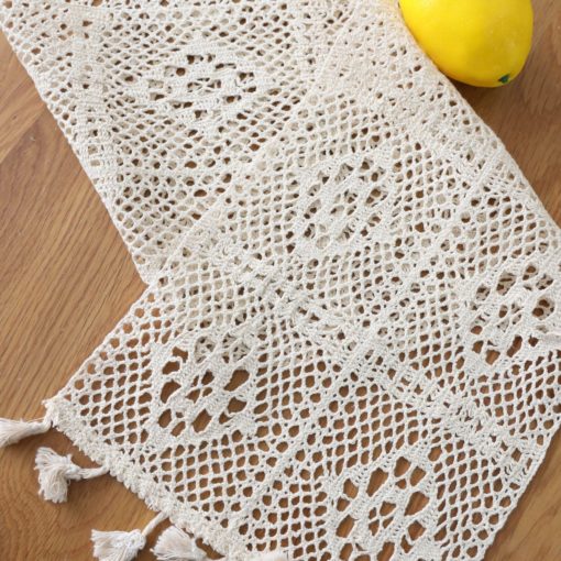 Vintage Table Flag Lace Crochet Hollow Polyester Cotton Tassel Placemat - Image 4
