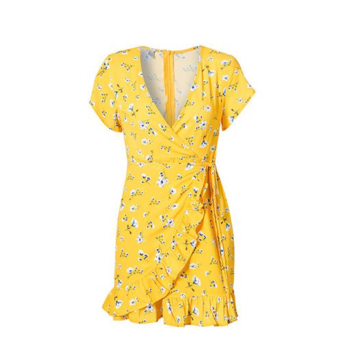 Floral Print Yellow Women Mini Dress - Image 2