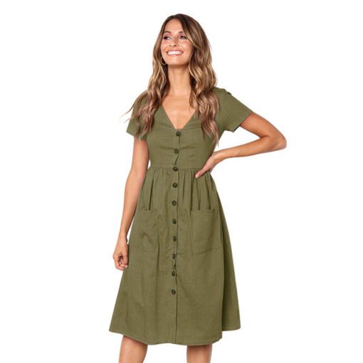 Causal Pockets Beach Cotton Dress - Image 9