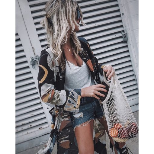 Kimono Cardigan Floral Printed Long Sleeve Cover Up - Image 3