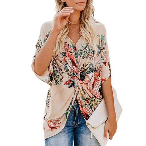 Concise Bohemia Style Women's Floral Printed V Neck