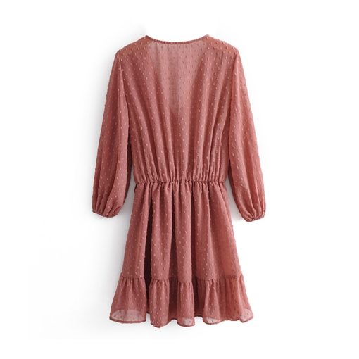 Ruffles Lace Chiffon Mini Beach Dress - Three Quarter Sleeve - Image 5