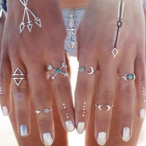 Elephant Flower Rose Heart Crown Carved Rings Set Knuckle Finger Midi Ring