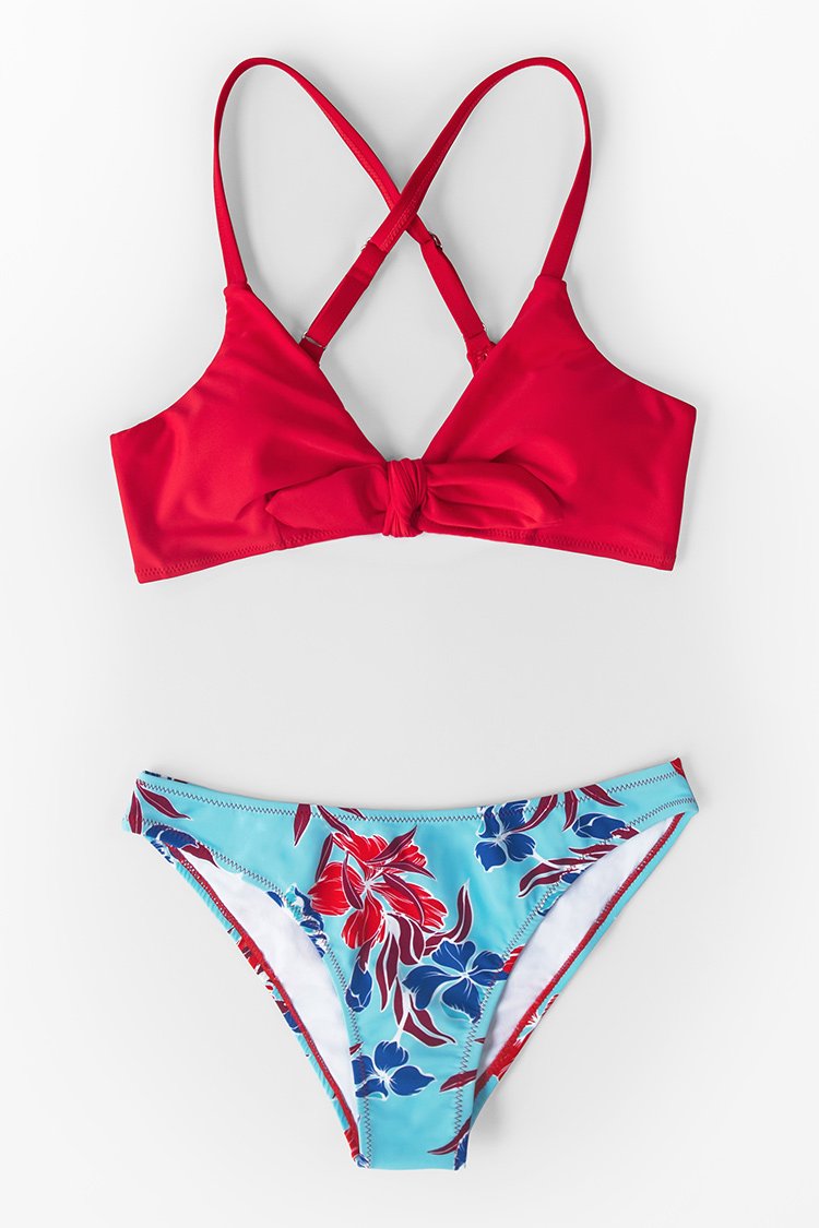 red floral bikini no model