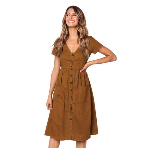 Causal Pockets Beach Cotton Dress - Image 8
