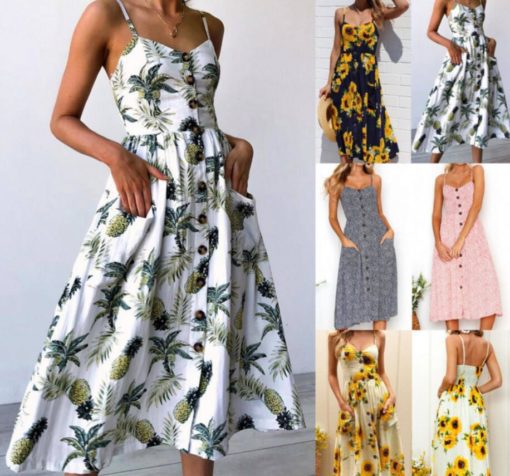 Vintage Sexy Bohemian Floral Tunic Beach Dress Sundress Pocket - Image 3