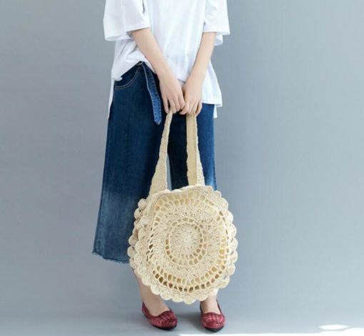 Bohemian Straw Bags Vintage Rattan Bag Handmade Kintted Travel Bags - Image 7