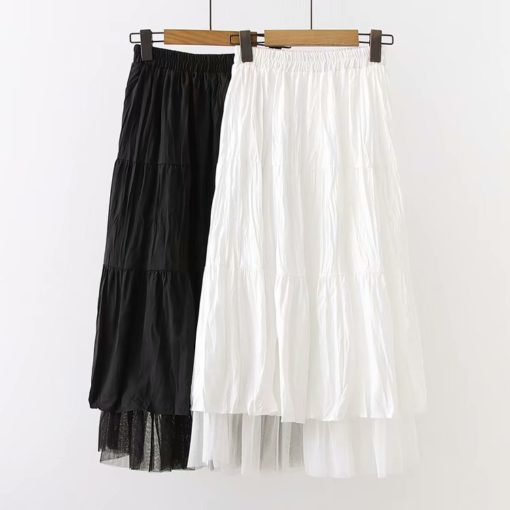 Boho Long Skirt High Waist Ruffles White Beach Skirts Pink - Image 3