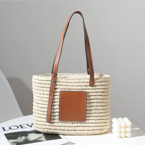Bohemian Straw Splice Leather Women Shoulder Bag - Image 2