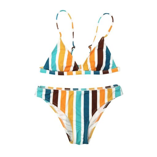 Rainbow Striped Print Bikini Set - Image 2