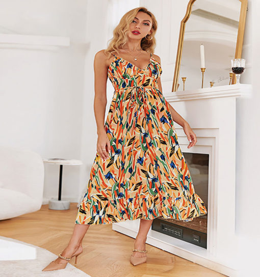 Spring And Summer Suspenders Bohemian Style Lace Up Dress - Image 7