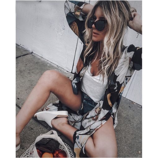 Kimono Cardigan Floral Printed Long Sleeve Cover Up - Image 2