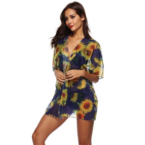 Sunflower Print Sheer Cover-Up - Image 4