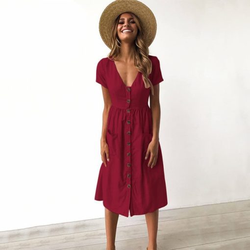 Causal Pockets Beach Cotton Dress - Image 13