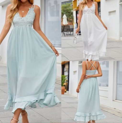 Lace Shoulder Strap Long Skirt Bohemian Dress