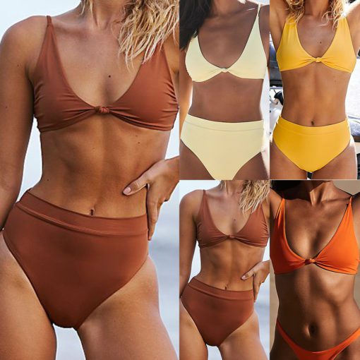 Solid Color High Waist Knotted Split - Image 5