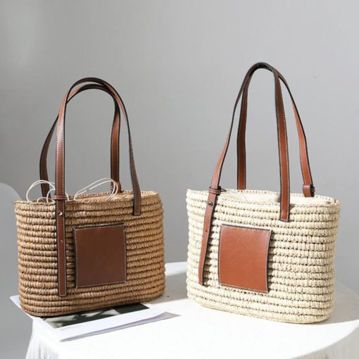 Bohemian Straw Splice Leather Women Shoulder Bag