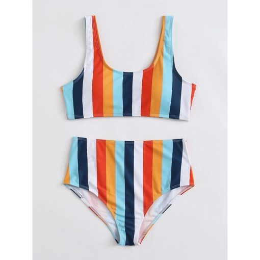 High Waist Bikini Sexy Striped - Image 2