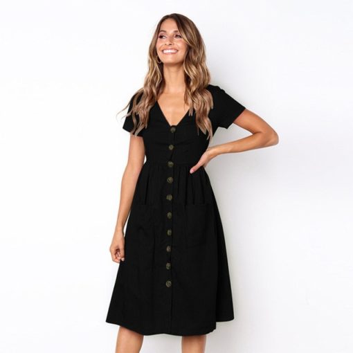 Causal Pockets Beach Cotton Dress - Image 6