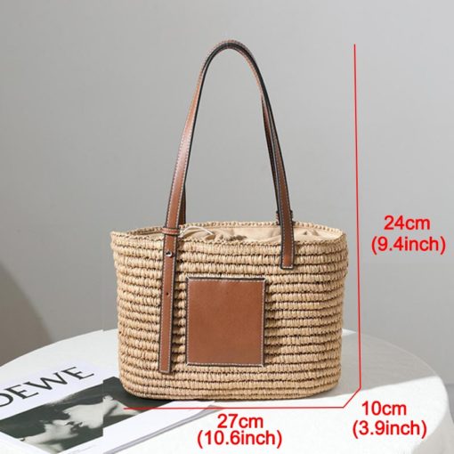 Bohemian Straw Splice Leather Women Shoulder Bag - Image 3