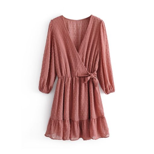 Ruffles Lace Chiffon Mini Beach Dress - Three Quarter Sleeve - Image 4