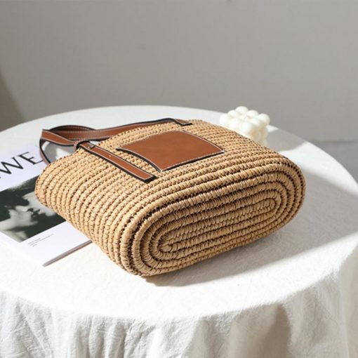 Bohemian Straw Splice Leather Women Shoulder Bag - Image 6