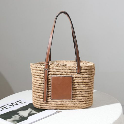 Bohemian Straw Splice Leather Women Shoulder Bag - Image 8