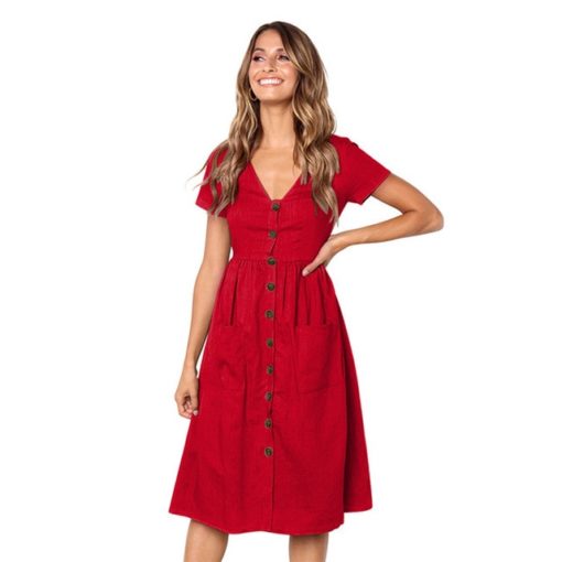 Causal Pockets Beach Cotton Dress - Image 11