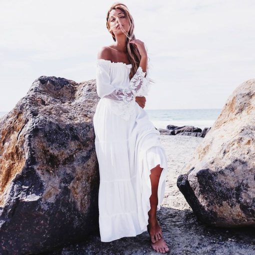 Summer Boho Off Shoulder Long Beach Dress - Image 4