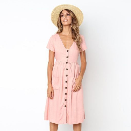 Causal Pockets Beach Cotton Dress - Image 10