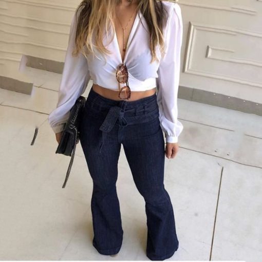 High-Waisted Flare Jeans with Lace-Up Detail - Image 4