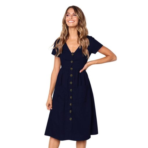 Causal Pockets Beach Cotton Dress - Image 12