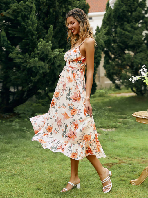 Spring And Summer Suspenders Bohemian Style Lace Up Dress - Image 3