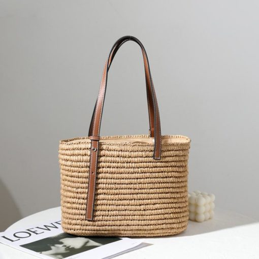 Bohemian Straw Splice Leather Women Shoulder Bag - Image 5
