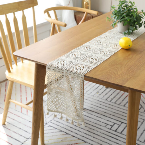 Vintage Table Flag Lace Crochet Hollow Polyester Cotton Tassel Placemat - Image 2