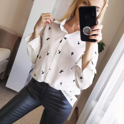 Birds Print Button-Up Shirt - Image 4