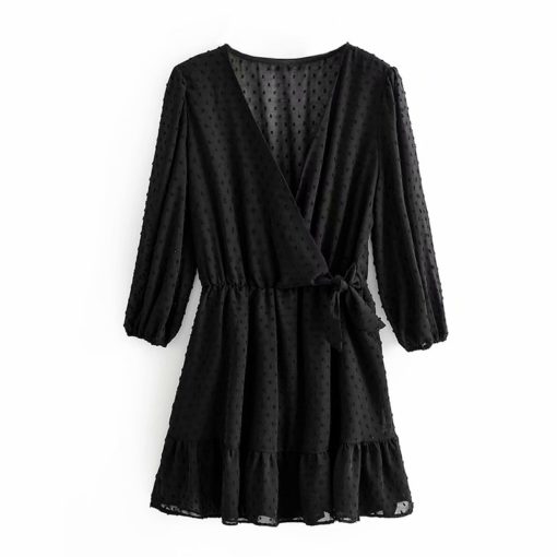 Ruffles Lace Chiffon Mini Beach Dress - Three Quarter Sleeve - Image 7