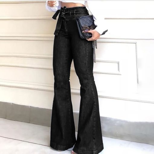High-Waisted Flare Jeans with Lace-Up Detail - Image 2