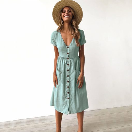 Causal Pockets Beach Cotton Dress - Image 7