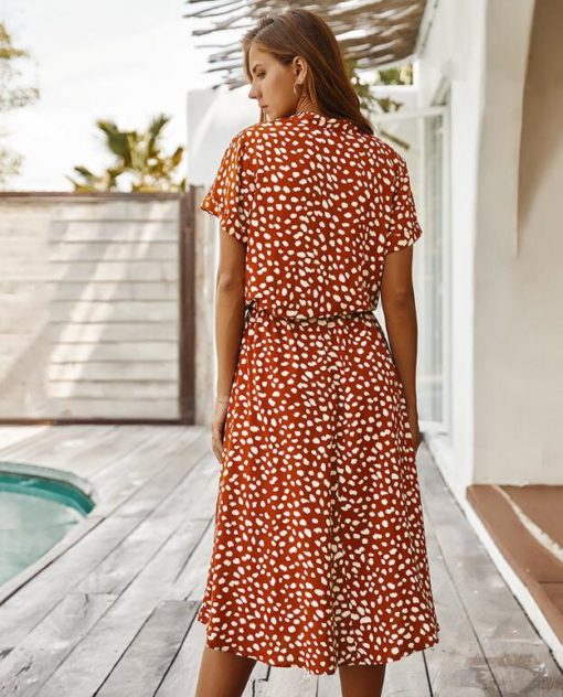 Summer Polka Dot Short-Sleeved Dress With  Collar And Soft A-Line Long Skirt - Image 2