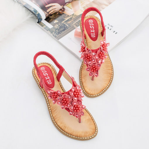 Floral Beaded Wedge Sandals - Image 2