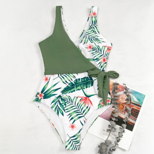 Tropical Patchwork Wrap One Piece Swimsuit - Image 2