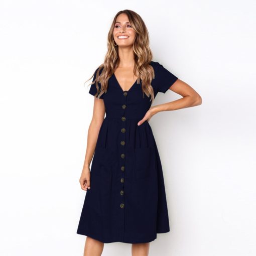 Causal Pockets Beach Cotton Dress - Image 5