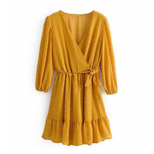 Ruffles Lace Chiffon Mini Beach Dress - Three Quarter Sleeve - Image 10