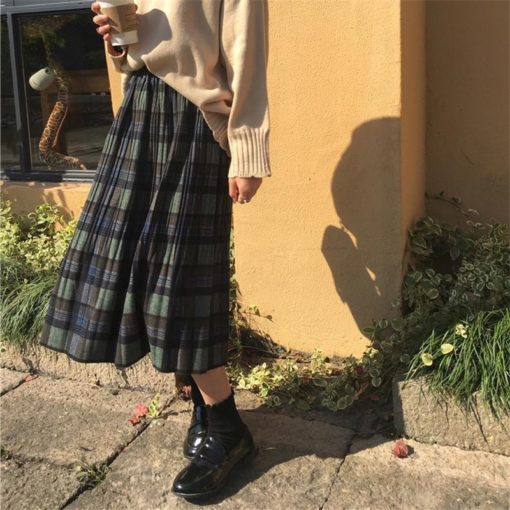 Vintage Pleated Plaid Skirt
