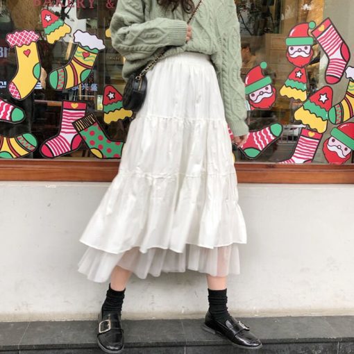 Boho Long Skirt High Waist Ruffles White Beach Skirts Pink - Image 5