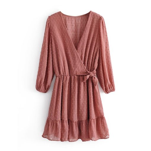 Ruffles Lace Chiffon Mini Beach Dress - Three Quarter Sleeve - Image 9