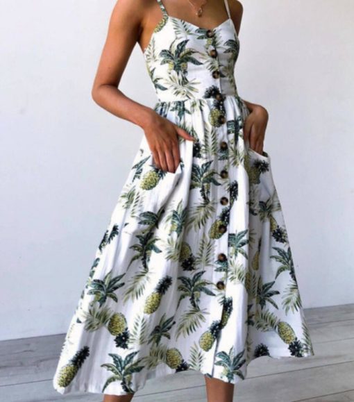 Vintage Sexy Bohemian Floral Tunic Beach Dress Sundress Pocket - Image 4