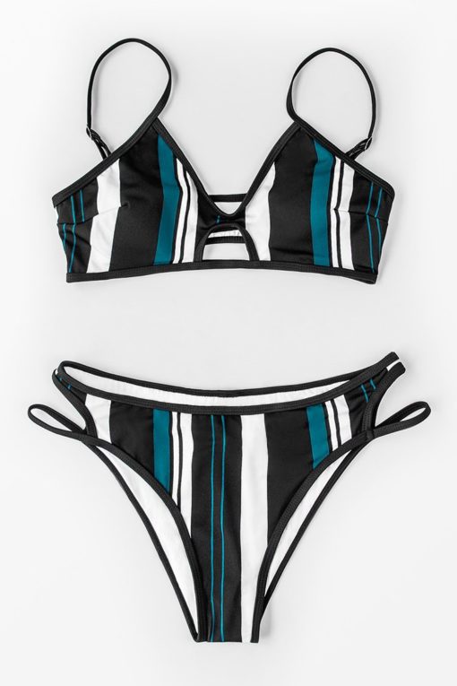 Blue White And Black Striped Bikini - Image 3